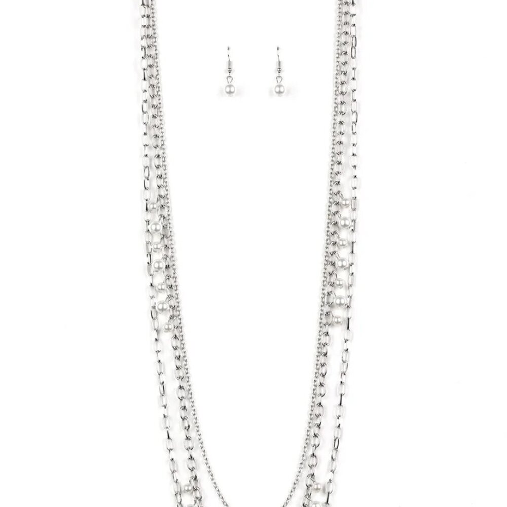 Paparazzi Pearl Pageant None White Necklace and Earrings Set